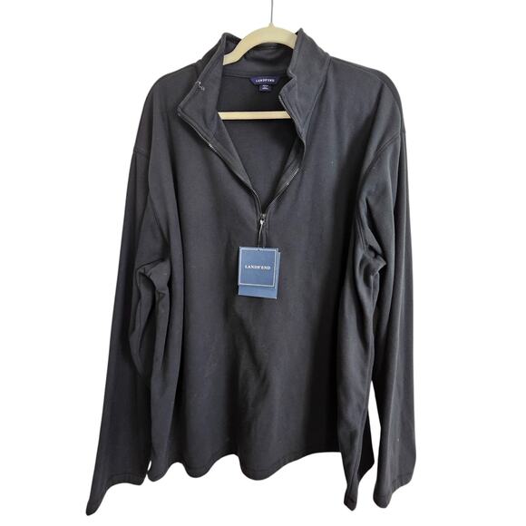 Lands End Sweater Fleece Sweater Men XXL Black Quarter Zip Sweater Men NEW - Picture 1 of 10